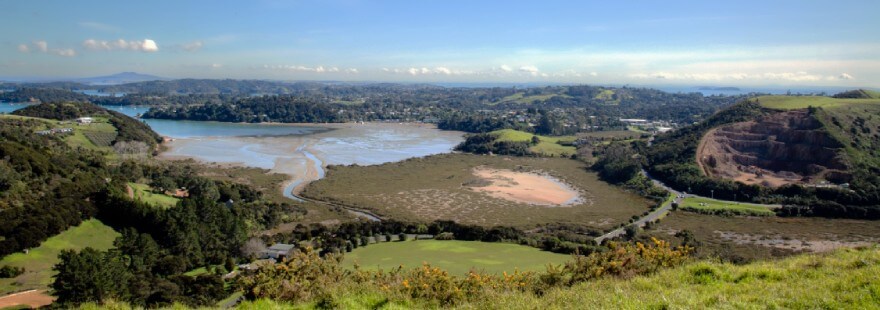 Rangihoua to the inlet. The view from Putuki o Kahu on Waiheke